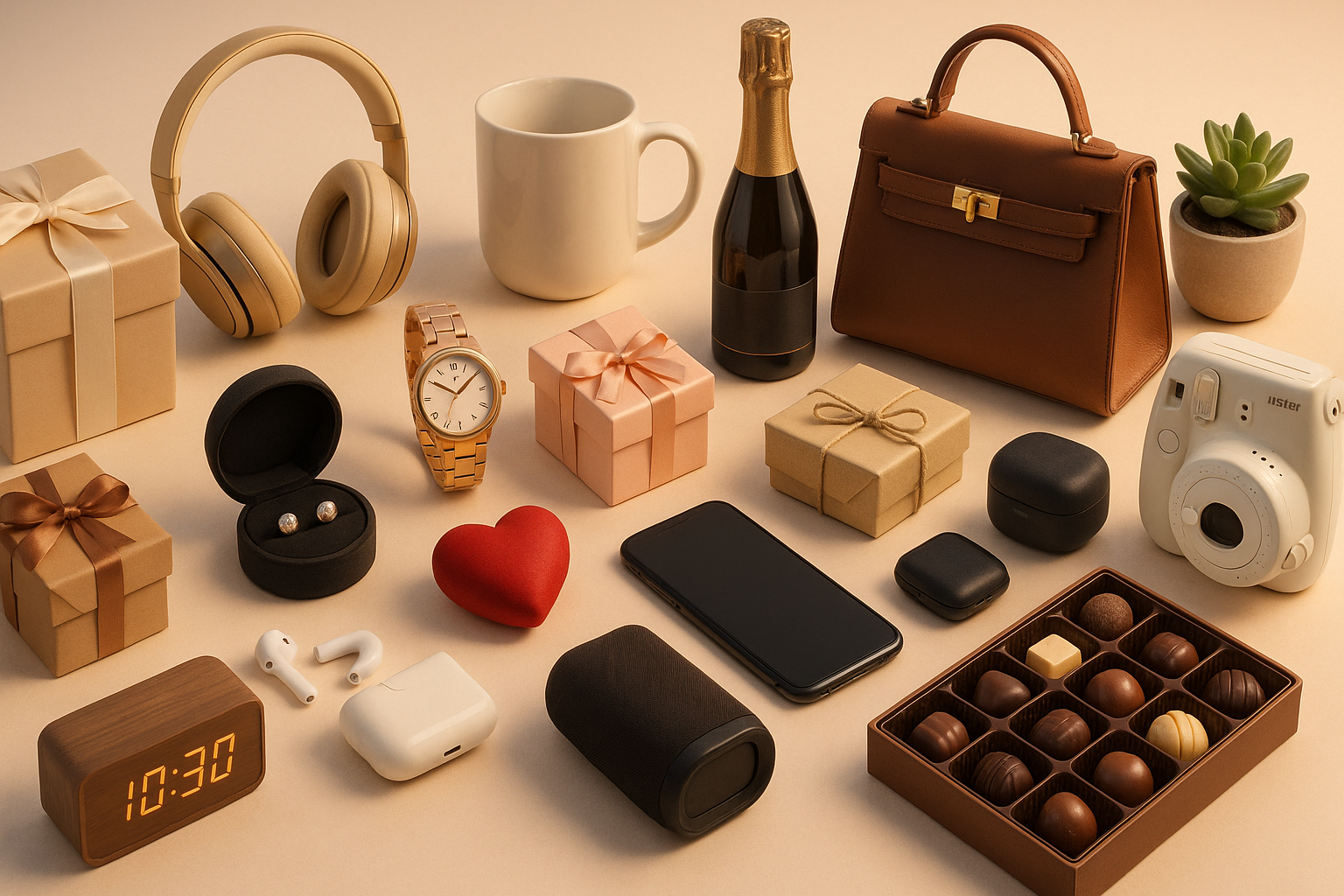 Collage of gifts from small to ultra-luxury