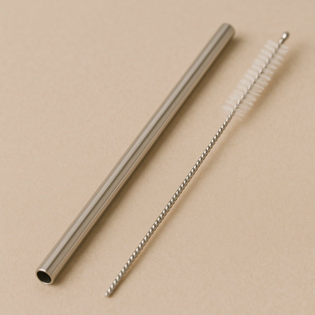 Reusable metal straw with brush